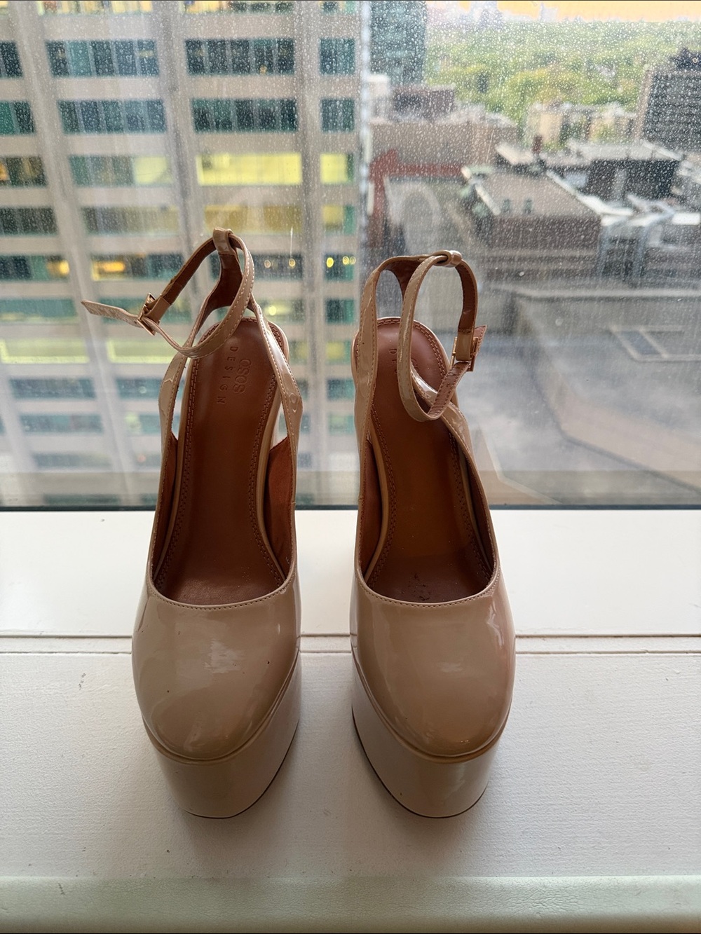 ASOS Nude Patent Platform Mary Jane Heels with Ankle Strap